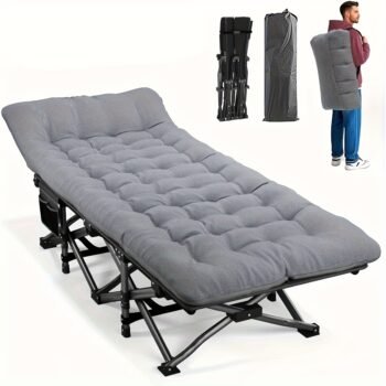 Portable Folding Bed Designed for Adults, Supports Up to 199.58 Kg, Includes a Mattress And Side Pocket - Lightweight Yet Durable Frame, Ideal for Fishing, Camping, Home, Office, Travel, Picnics, And Family Use