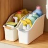 2pcs Curved Design Storage Boxes - Heavy-Duty Plastic Organizer, White Space-Saving Container for Under Sink, Pantry & Cabinet Organization - Suitable for Cleaning Supplies, Household Essentials & Kitchen/Bathroom Storage, No Assembly Required