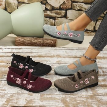 Ballet Flats - Breathable Floral Knit Slip-Ons, EVA Comfort Insole