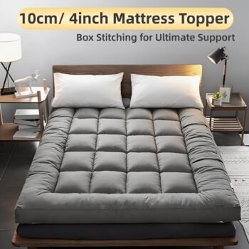 10cm Hotel Quality Mattress Topper | Super Soft with 1200GSM Hollowfiber Filling | Elasticized Corner Straps | Single, Small Double (4ft), Double, King, Super King Size, Grey