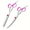 Pet Grooming Scissors Set Curved Thinning Shears for Home Dog Fur Pink