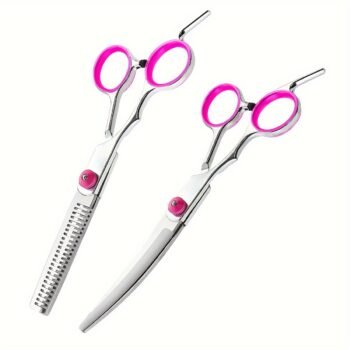 Pet Grooming Scissors Set Curved Thinning Shears for Home Dog Fur Pink