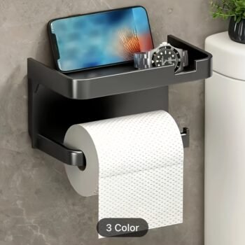 1pc No-Drill Toilet Paper Holder, Hygienic Drawer Roll Paper Rack, Wall-Mounted Bathroom Tissue Holder with Phone Stand, Plastic Material