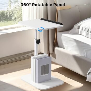 360° Rotating C-Shaped Side Table with Adjustable Height. Compact Stable Laptop Table, Strong Weight Capacity, Built In Storage, Durable Metal Hardwood Adjustable Side Table for Sofa, Bed, Or Bathtub for Home Desk, Coffee Table And Bedside Sofa