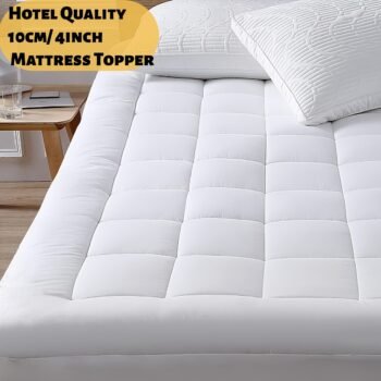 10cm Single/Double/King Size Mattress Protector - Hotel Quality Soft, Comfortable, Breathable, and Quilted Design, Microfiber Mattress Cover - Easy to Install with Shoulder Straps, Hypoallergenic, Washable