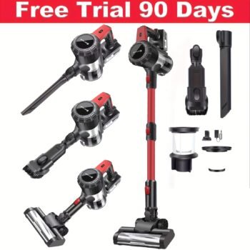 8 In 1 Powerful Cordless Stick Vacuum Cleaner, 45KPA Cordless Vacuum Cleaner, Handheld Stick Vacuum With HEPA Filters + 3000mAh Rechargeable Battery, Pet, Crevice & Multi-Surface Tools, Red+Black