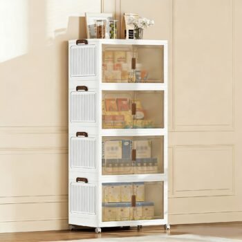 45/50Cm Oversized Folding Storage Cabinets with Wheels And LIDS - Foldable And Stackable Plastic Bins, Storage Cabinets for Household Storage And Organizing Appliances, Folding Storage Bins for Closets, Bedrooms, Kitchens, Office Storage