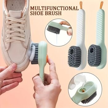 1pc Multi-Functional Liquid Dispenser Shoe Brush with Soft Bristles, Plastic Handle, No Electricity Needed, Ideal for Bathroom, Kitchen, Laundry Room Cleaning