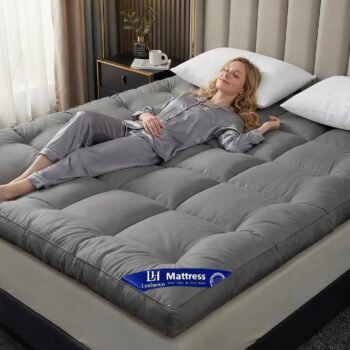 Microfibre Mattress Topper 4 Inch/10cm 1100 GSM | Super Soft and Fluffy Hand Filled, Fits Single, Double, King, Super Sizes, Grey, Belt Style Fixing