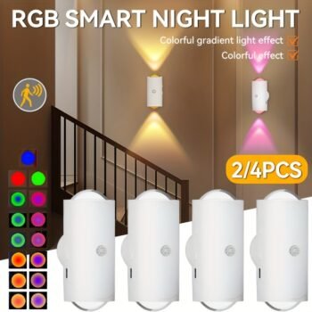 2/4pcs LED Motion Sensor Night Light, 7 Colors Rechargeable Battery Stair Light, Wireless Magnetic Wall Lamp, Cordless LED Wall Night Lights for Steps, Bedroom, Hallway, Courtyard, Holiday Decor