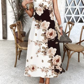 Long Swing Dress with Floral Print & Pockets, Flowy Comfort, Casual