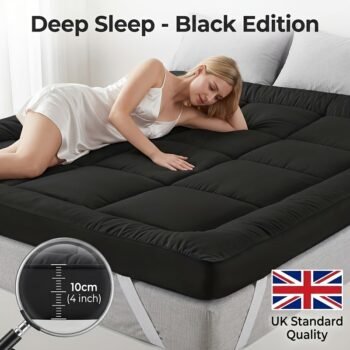 Luxury Mattress Topper , Extra Thick 4-Inches/10cm Deep , Soft Fiber Fitted Bed , Single Double King Super King Small Double Bedding Sizes