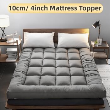 1pc Hotel Quality Mattress Topper 10cm Thick - Ultra-Soft Microfiber, Anti-Shift & Even Weight Distribution, UK Bed Sizes Single/Double/King/Super King, Grey
