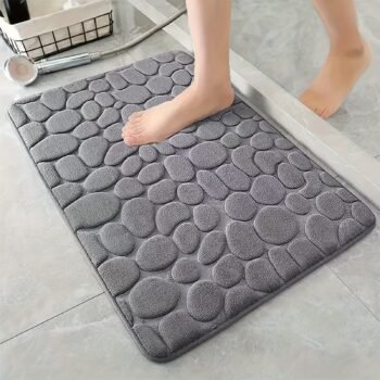 [Plush Memory Foam Bath Rug] 1pc Plush Memory Foam Bath Rug - Quick-Dry, Non-Slip, Machine Washable - Soft & Comfortable for Shower and Bathroom, Ideal Fall Decor Accessory, Cobblestone Embossment