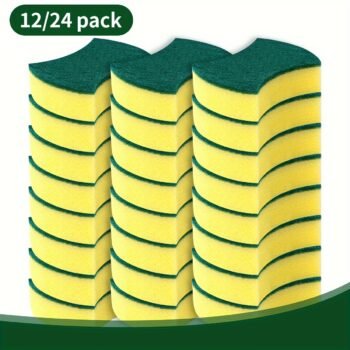 [Super Absorbent] Double-sided Scouring Pad - 12/24pcs, Super Absorbent, Durable Anti-scratch - Household Cleaning, Dishwashing, School Preparation