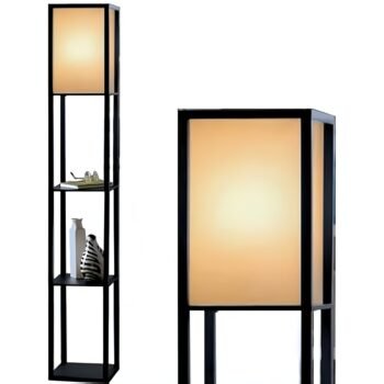 Black Floor Lamp with Wooden Shelf, LED Lighting, Suitable for Living Room, Bedroom, Office, Mother's Day Gift, Gifting, Women's Preference, Stylish and Attractive Design