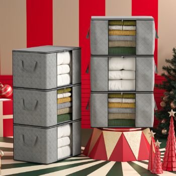 Set of 6 Collapsible Storage Boxes for Clothing, Featuring Lids And Designed for Wardrobe Organization. Ideal for Moving And Storing Duvets, These Grey Bags Come with Sturdy Handles And Zippers, Perfect for Underbed Storage in The Bedroom