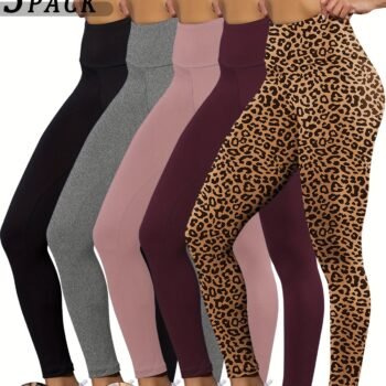 5-Pack High-Waisted Tummy Control Leggings, No-See-Through Soft