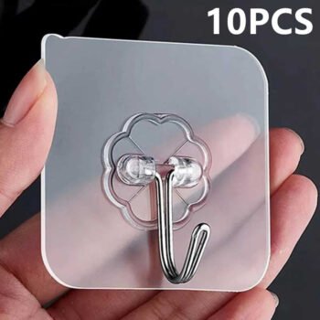 10PCS Transparent Self Adhesive Hooks - Strong Stainless Steel Hooks for Wall, Key Storage, Kitchen & Bathroom Organization | Halloween Props & Christmas Decorations Hanger (Black Friday Deal)
