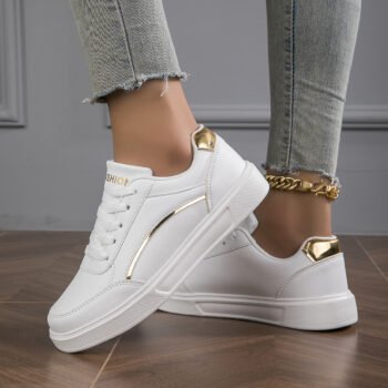 Casual Skate Sneakers in White, Plus-Size Unisex Comfort
