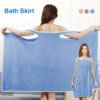 1pc Wearable Bath Towel with Pocket & Bow, Women's Skirt Bathrobe, Absorbent Bath Skirt Towel Convenient to Carry And Wrap, Bathroom Supplies