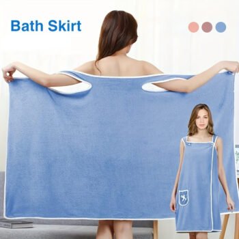 1pc Wearable Bath Towel with Pocket & Bow, Women's Skirt Bathrobe, Absorbent Bath Skirt Towel Convenient to Carry And Wrap, Bathroom Supplies