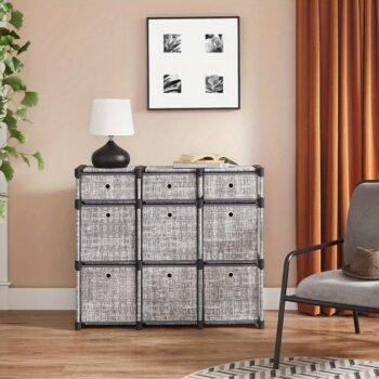 9-Cube Drawer Organiser | Canvas Storage Unit with 9 Storage Boxes, Closet Organiser, Bookcase, 83.5 x 30 x 79.5 cm, for Bedroom, Living Room, Assembled, ≥3.2 Cubic Feet Capacity, Storage Drawer Units